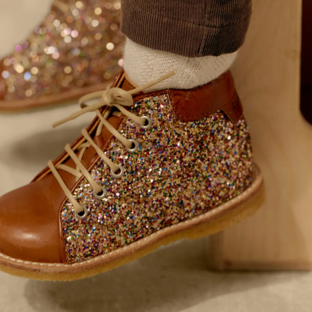 Klassisk Begynder Snøresko Med Funklende Glitter